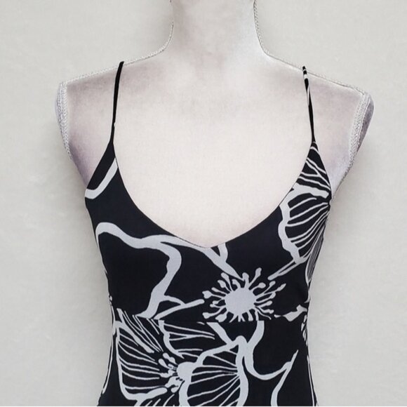 80s Rare Vintage Guess Black White Abstract Ditsy Floral Stretchy Mini Dress L - Picture 5 of 15